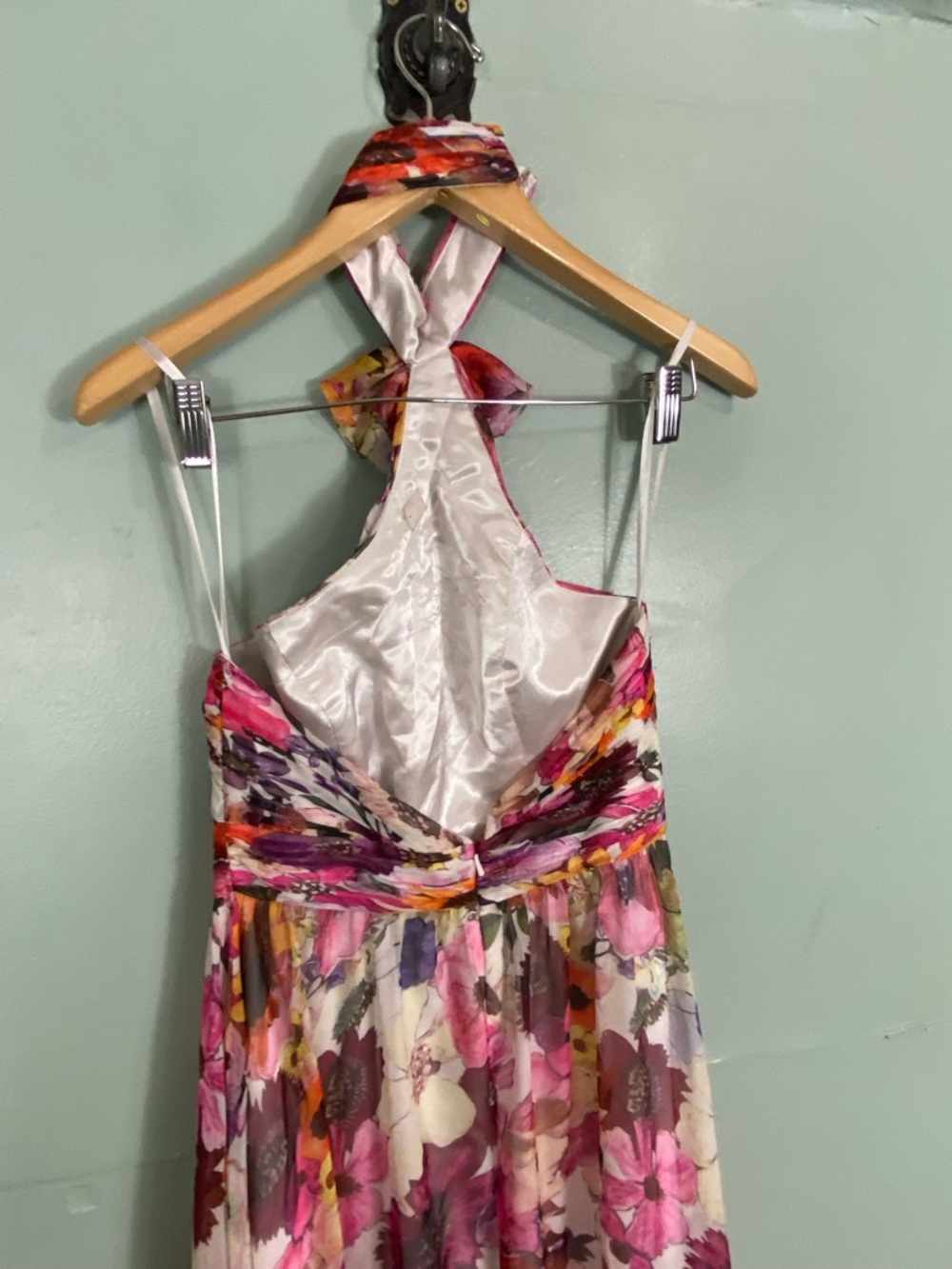 Mac Duggal Asymmetrical Ruffled Halter Gown Floral Maxi Dress Size 4 - Picture 8 of 13